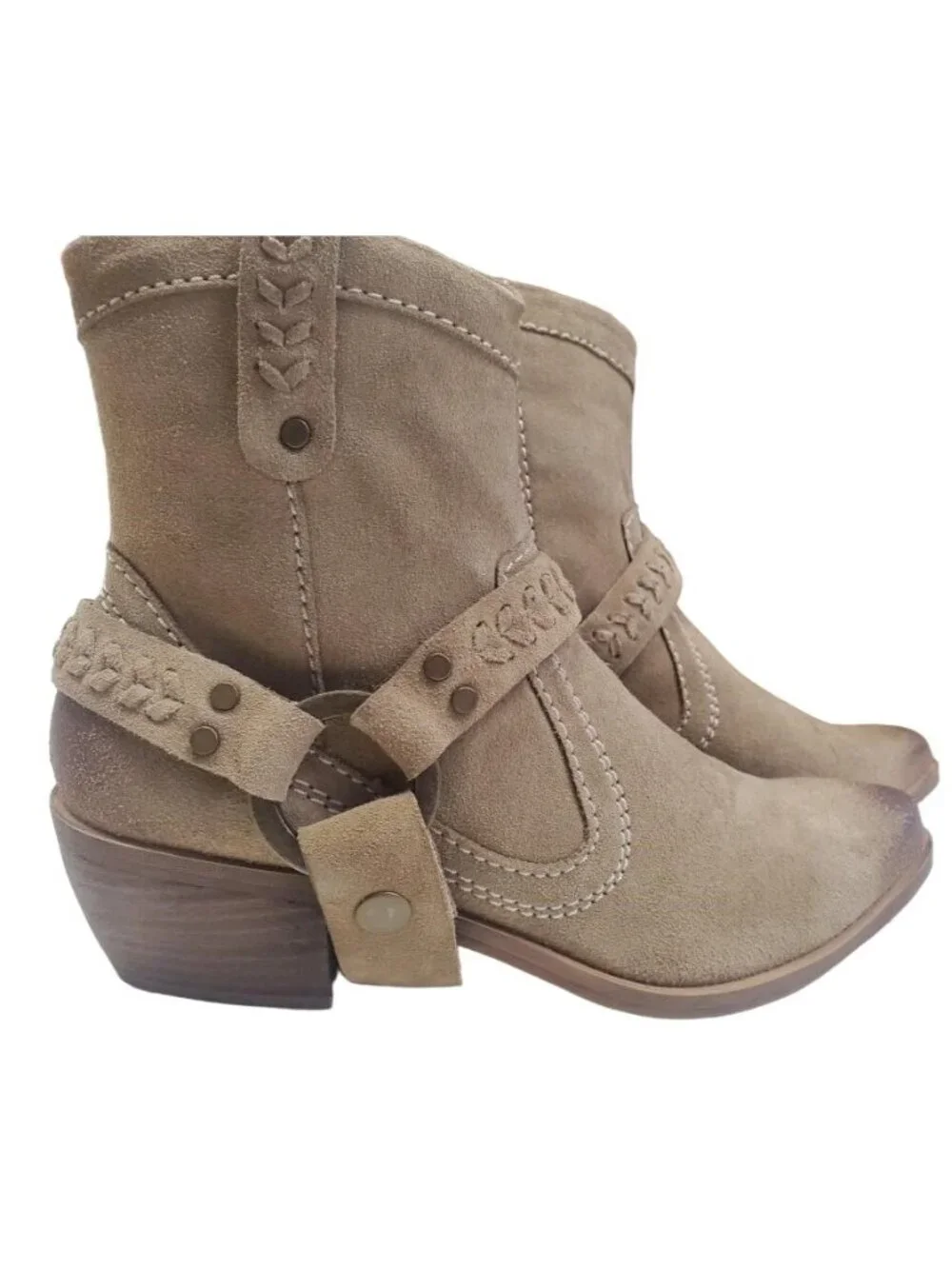 Naughty Monkey Etty Suede Buckle Embellished Boots Booties in Taupe size 6